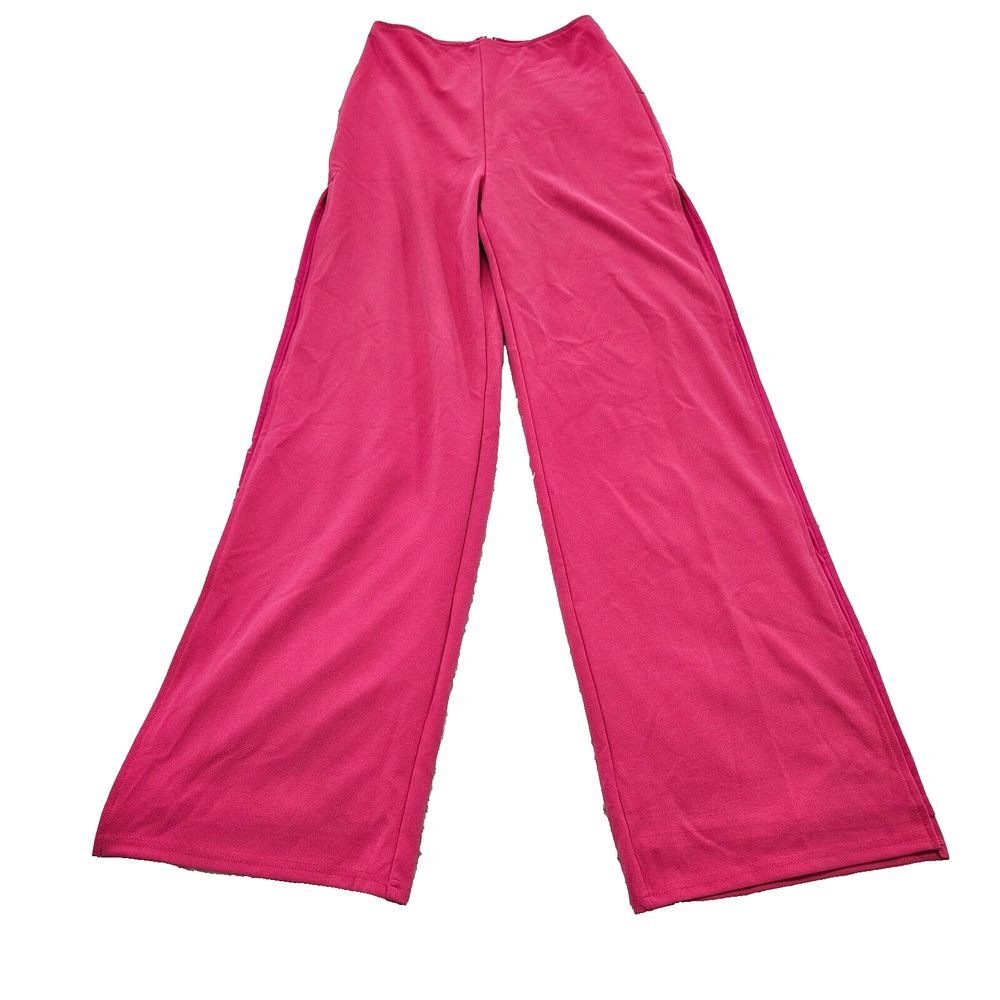 NWT Lulus‎ Hot Pink Side Slit High Rise Wide Leg Chic Barbiecore Pants Sz S